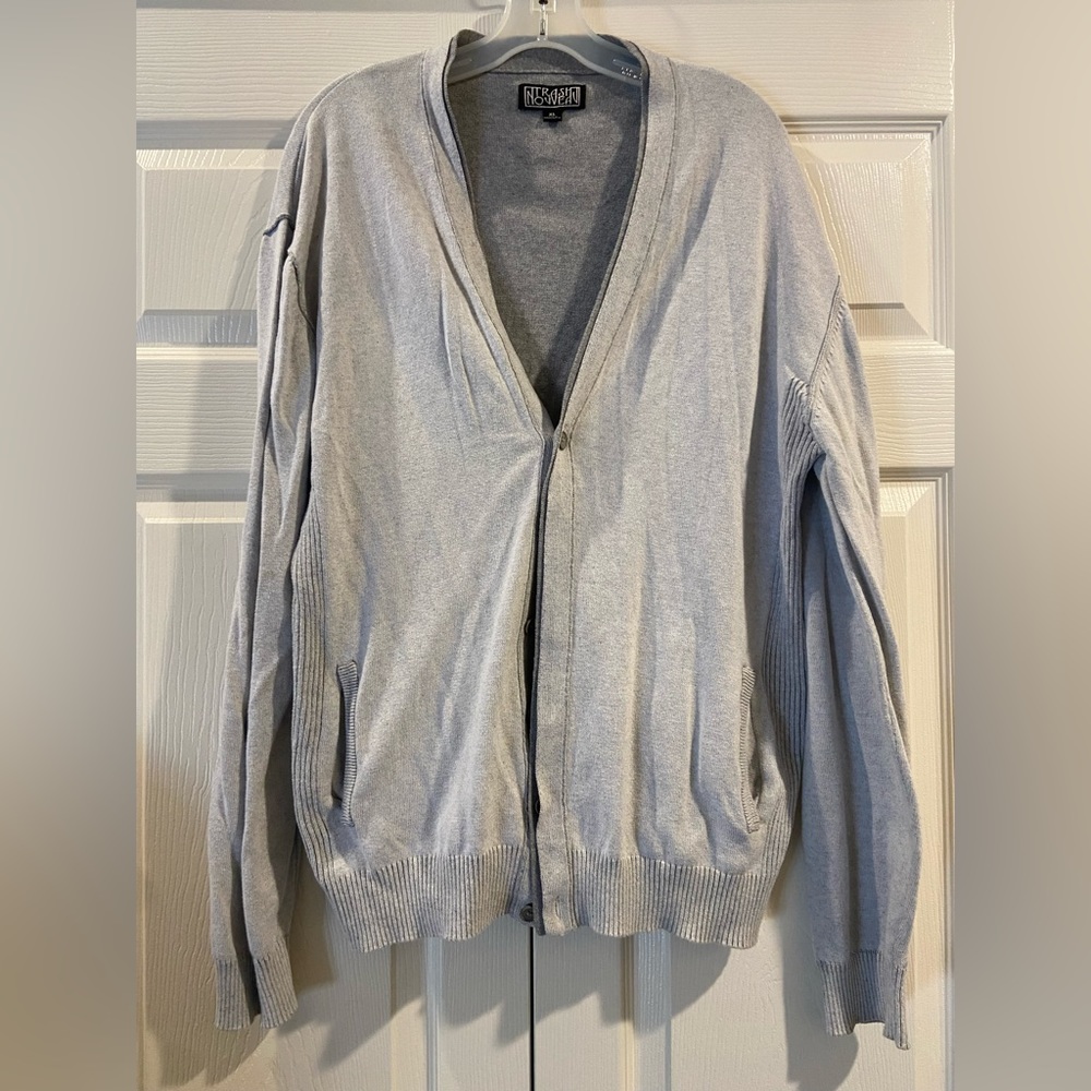 Trash Nouveau Street Style Button Up Cardigan cotton Gray sweater XL